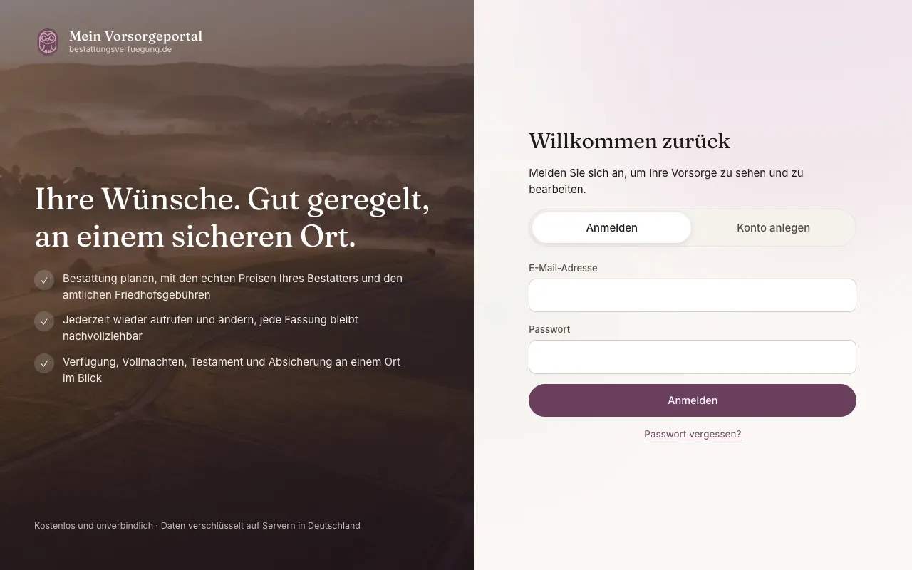Anmeldeseite von Mein Vorsorgeportal